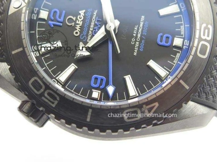 0317 Unique Planet Ocean 45mm Real Ceramic Blue BP-Maker Best Edition Black Dial On Nylon Rubber Strap A 8184